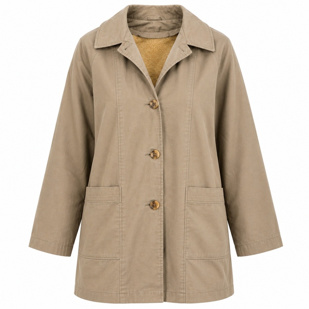 Vintage 70s Tan Car Coat Faux Fur Lined Utility Jacket Womens Size 12 B
